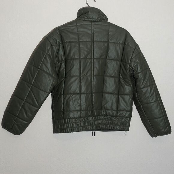 JOJOU Olive Green Quilted Puffer Jacket Mock Neck Full Zip Size Small Small - Picture 2 of 8